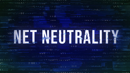 Net Neutrality - Glitch Buzzword with Binary in the Background