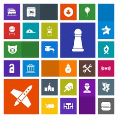 Modern, simple, colorful vector icon set with sweet, cream, bottle, rocket, campfire, vehicle, hot, piglet, ice, flame, transportation, snack, cheeseburger, king, chess, perfume, elegance, aroma icons