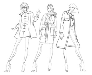 Stylish fashion models. Pretty young girls. Fashion girls Sketch