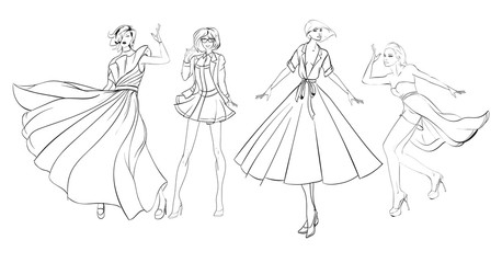 Stylish fashion models. Pretty young girls. Fashion girls Sketch