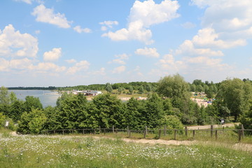 Fototapeta na wymiar Holidays in summer at Lake Schladitzer See nearby Leipzig, Germany