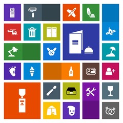 Modern, simple, colorful vector icon set with drink, island, data, kitchen, price, sale, dinner, engagement, romance, water, spoon, helicopter, business, calendar, brochure, garbage, percent icons