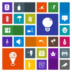 Modern, simple, colorful vector icon set with location, time, public, ocean, bulb, sign, day, housework, vacuum, healthy, kitchen, schedule, present, energy, knife, cutlery, alien, toilet, idea icons