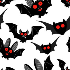 Bat vector seamless pattern on a white background for holiday Halloween.