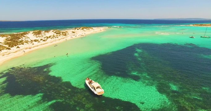 Aerial view of amazing, unspoiled and idyllic beach on a little island