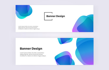 Abstract banners with blue fluid shapes on the white background. Modern and trendy design with colorful bubble. Template for card, flyer, invitation, business, layout