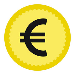 Euro coin in flat style, golden euro, vector