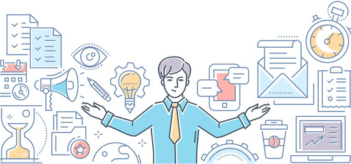 Multitasking - line design style illustration