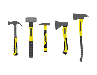 Vector illustration. Set of axes and hammers.