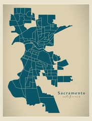 Modern City Map - Sacramento California city of the USA with neighborhoods