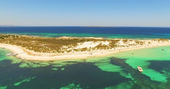 Aerial view of amazing, unspoiled and idyllic beach on a little island