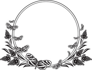Fllower frame with butterflies silhouettes