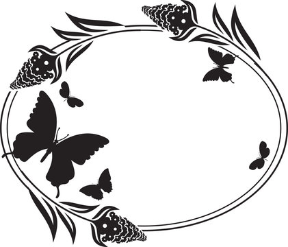 Fllower frame with butterflies silhouettes