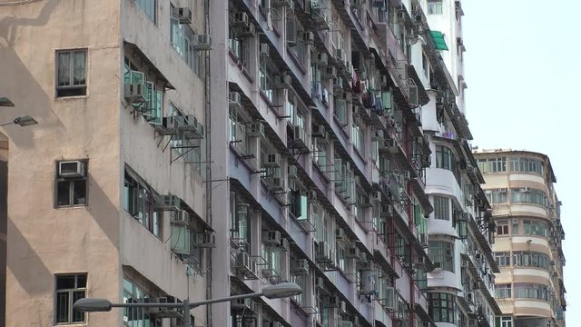 HONG KONG - CIRCA APRIL 2018 : Close-up shot of windows of residential apartment.