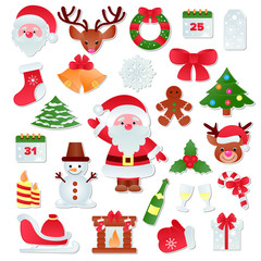 Christmas vector icons New Year decoration illustration of Xmas Christians festive ornament symbols.