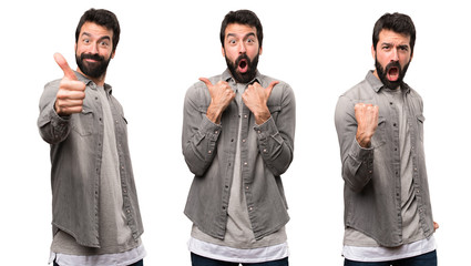 Set of Handsome man with beard with thumb up