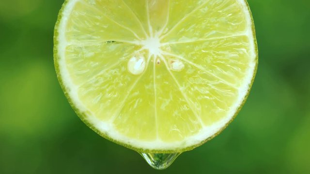 waterdrop falling on limes slided