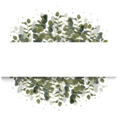 Wedding invitation card with eucalyptus leaf horizontal banner