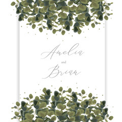 Wedding invitation card with eucalyptus leaf vertical banner save the date