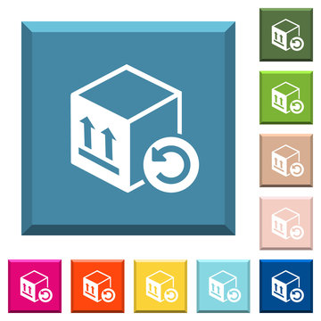 Package return white icons on edged square buttons