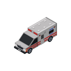 Ambulance car isometric 3D element. Automobile transportation icon, urban and countryside traffic icon vector illustration.