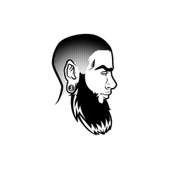 Vector bearded men face profile hipster head with haircuts, mustaches and beards. For Silhouettes or avatars, emblems and icons, labels