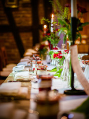 The wedding table in the barn in the summer