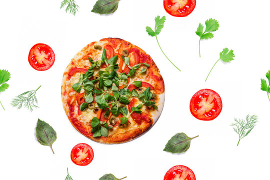 Vegetarian pizza, seamless pattern