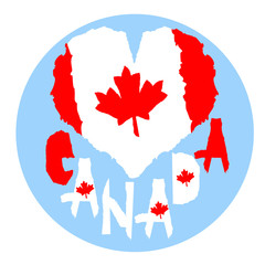 Love Canada, America. Vintage national flag in silhouette of heart Torn paper grunge texture style. Independence day background. Good idea for retro badge, banner, T-shirt graphic design.
