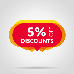 Special offer sale red tag isolated vector illustration. Discount offer price label, symbol for advertising campaign in retail, sale promo marketing, 5% off discount sticker, ad offer on shopping day