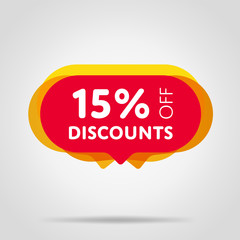 Special offer sale red tag isolated vector illustration. Discount offer price label, symbol for advertising campaign in retail, sale promo marketing, 15% off discount sticker, ad offer on shopping day