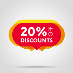 Special offer sale red tag isolated vector illustration. Discount offer price label, symbol for advertising campaign in retail, sale promo marketing, 20% off discount sticker, ad offer on shopping day