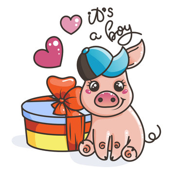 Cute cartoon baby pig in a cool rainbow glasses