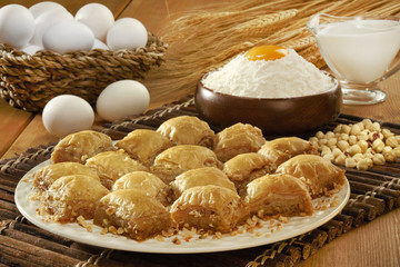 Obraz na płótnie Canvas Baklava,Turkish Ramadan Dessert Baklava,Baklava with walnut