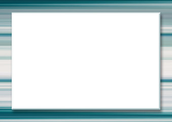Mock up template with big white rectangular text box. Striped border, abstract beige, turquoise green background. Horizontal frame for scrapbook, photo albums, greeting cards, postcards, poster, flyer