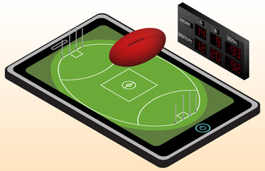 Australian football infographic playground, ball, and scoreboard. Isometric image. Isolated - 206970699
