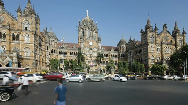 Chhatrapati Shivaji Terminus (Victoria Terminus), completed in 1887 today it is the busiest train station in Asia, Mumbai, Maharashtra State, India, South East Asia
