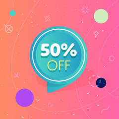 50% off discount sticker. Special offer sale red tag isolated vector illustration. Discount offer price label, symbol for advertising campaign in retail, sale promo marketing