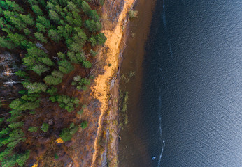 Aerial view of a coast of the river of Kama, Russia