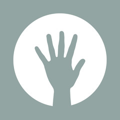 Symbol the arm is lifted up. Silhouette of a hand in a white circle. Vector