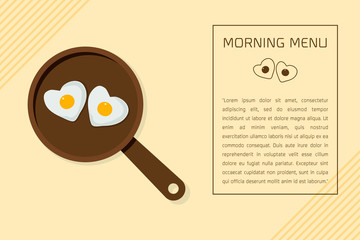 Fried egg on pan Vector illustration.