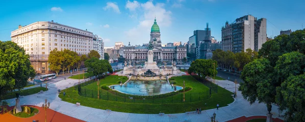 Fototapete Buenos Aires Panorama der Stadt Buenos Aires. Luftpanorama des Platzes nahe Congreso am sonnigen Tag. Argentinien