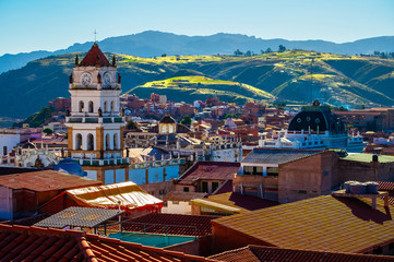 City of Sucre at sunny day. Bolivia - obrazy, fototapety, plakaty