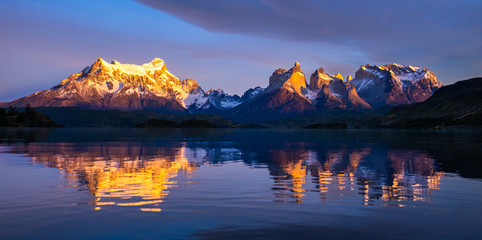 Torres del Paine National Park during sunrise, Patagonia, Chile