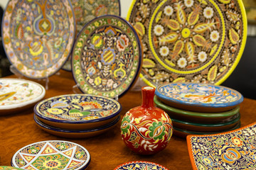 Ceramic plates of work of the Ukrainian masters on a market