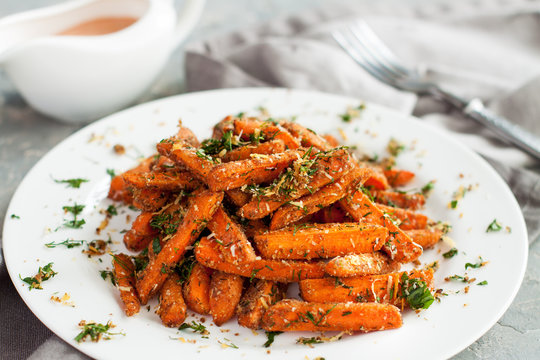 Baby carrots roasted with parmesan and herbs