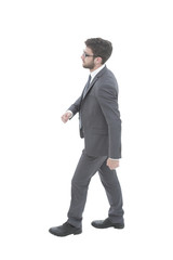 Successful business man confidently goes forward