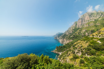 Fototapeta na wymiar Rocky shore in world famous Amalfi coast