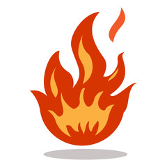 Fire and flames vector icon, emblem or logo isolated on white background.