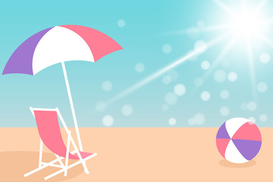Umbrella, Chair and Bright ball on the seacoast. Vector illustration EPS10